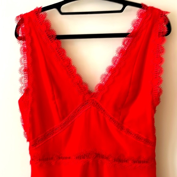The Kooples coral red lightweight v-neck lace trim cocktail dress size S - Picture 2 of 11
